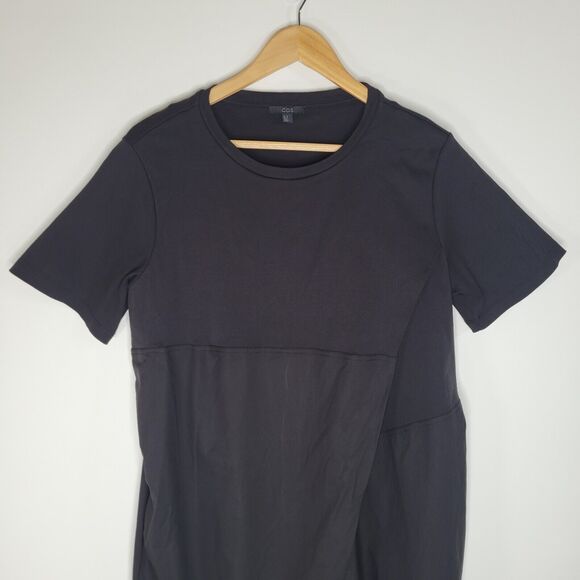 COS Black Short Sleeve Mini Dress Size M Asymmetrical Pockets Front Pleat - Picture 9 of 14